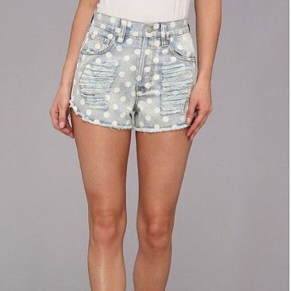 Revolve Mink pink Sugar Magnolia Jean Shorts Polka Dot Cut offs High Waist - Picture 3 of 16